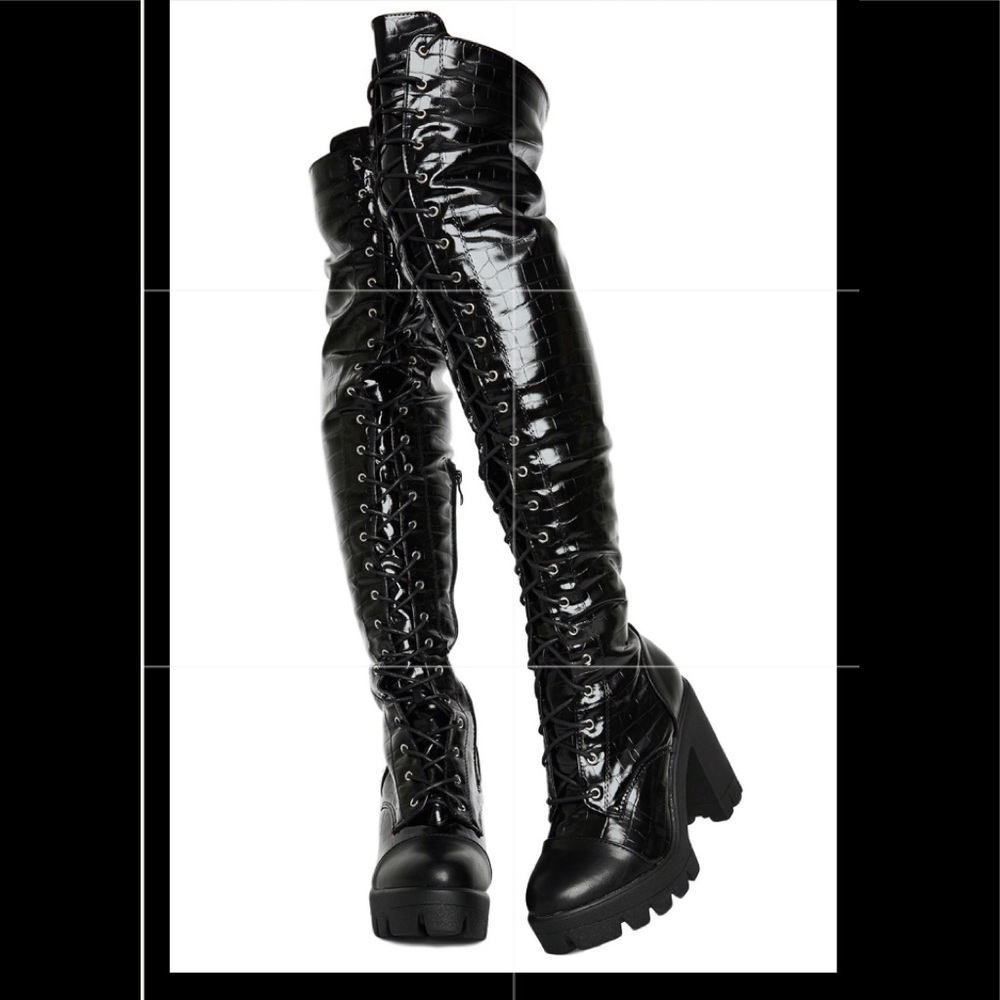 Sexy edgy chunky heel thigh high boots.
